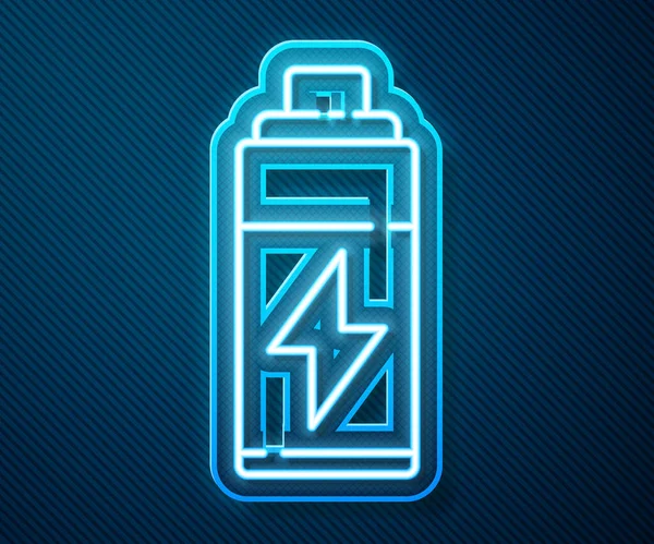 Gloeiende Neon Lijn Batterij Pictogram Geïsoleerd Blauwe Achtergrond Bliksemschicht Symbool — Stockvector