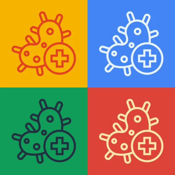 Pop Art Linie Positives Virussymbol Isoliert Auf Farbigem Hintergrund Coronavirus — Stockvektor