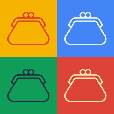 Pop sanat eseri debriyaj çantası simgesi renk arkaplanında izole edildi. Kadın el çantası. Vektör İllüstrasyonu