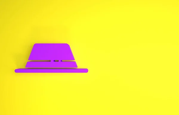 紫色男子帽，带图标孤立在黄色背景。最低纲领的概念。3D渲染3D插图 — 图库照片