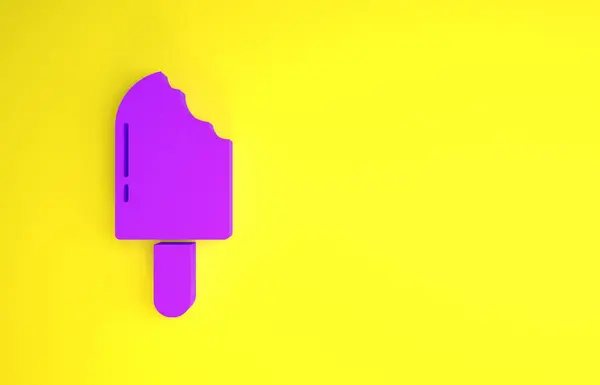 黄色の背景に分離された紫色のアイスクリームアイコン。甘いシンボルだ。最小限の概念。3Dイラスト3Dレンダリング — ストック写真