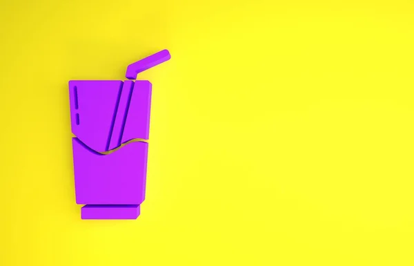 Mor Kokteyl ve alkol ikonu sarı arka planda izole edilmiş. Minimalizm kavramı. 3d illüstrasyon 3B canlandırma — Stok fotoğraf