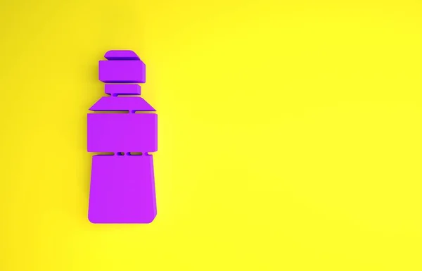 Frasco roxo de ícone de água isolado no fundo amarelo. Sinal de bebida com refrigerante. Conceito de minimalismo. 3D ilustração 3D render — Fotografia de Stock