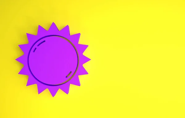 Μοβ Ήλιος εικονίδιο απομονώνονται σε κίτρινο φόντο. Θερινό σύμβολο. Καλή ηλιόλουστη μέρα. Μινιμαλιστική έννοια. 3d απεικόνιση 3D καθιστούν — Φωτογραφία Αρχείου