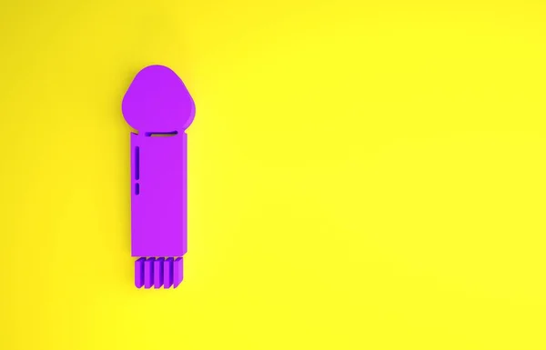 Vibrador roxo vibrador para jogos de sexo ícone isolado no fundo amarelo. Brinquedo sexual para adultos. Máquinas de exercício vaginal para íntimo. Conceito de minimalismo. 3D ilustração 3D render — Fotografia de Stock