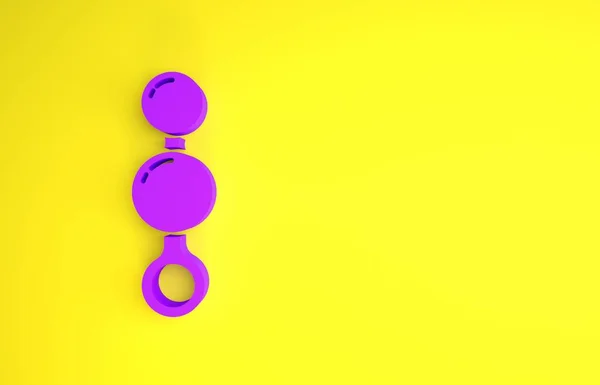 Purple Anal beads ícone isolado no fundo amarelo. Sinal de bolas anal. Um acessório fetichista. Brinquedo sexual para homens e mulheres. Conceito de minimalismo. 3D ilustração 3D render — Fotografia de Stock
