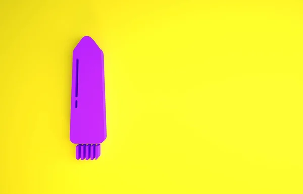 Vibrador roxo vibrador para jogos de sexo ícone isolado no fundo amarelo. Brinquedo sexual para adultos. Máquinas de exercício vaginal para íntimo. Conceito de minimalismo. 3D ilustração 3D render — Fotografia de Stock