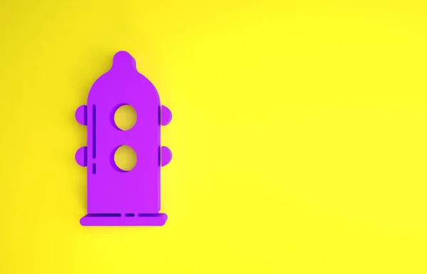 紫のコンドーム黄色の背景に隔離された安全なセックスアイコン。安全な愛のシンボル。男性のための避妊法.最小限の概念。3Dイラスト3Dレンダリング — ストック写真