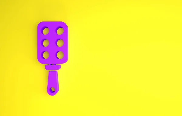 Fioletowa ikona wiosła klapniętego izolowana na żółtym tle. Fetysz. Seks-zabawka dla dorosłych. Koncepcja minimalizmu. Ilustracja 3D 3D renderowania — Zdjęcie stockowe