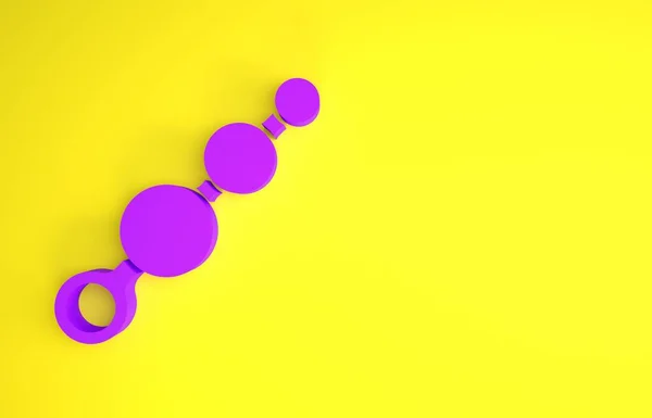 Purple Anal beads ícone isolado no fundo amarelo. Sinal de bolas anal. Um acessório fetichista. Brinquedo sexual para homens e mulheres. Conceito de minimalismo. 3D ilustração 3D render — Fotografia de Stock