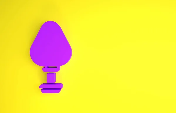 Ícone de plug anal roxo isolado no fundo amarelo. Sinal de bucha. Um acessório fetichista. Brinquedo sexual para homens e mulheres. Conceito de minimalismo. 3D ilustração 3D render — Fotografia de Stock