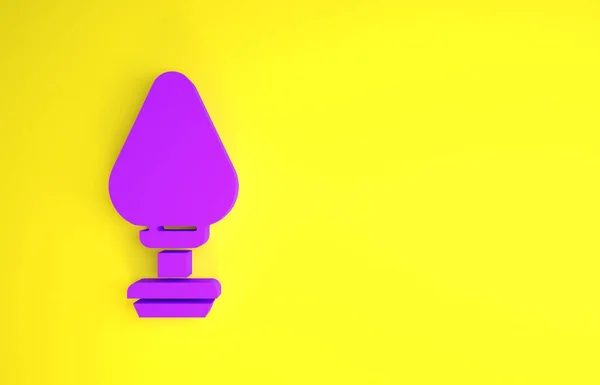 Plug anal púrpura icono aislado sobre fondo amarillo. Signo de tapón trasero. Accesorio fetichista. Juguete sexual para hombres y mujeres. Concepto minimalista. 3D ilustración 3D render — Foto de Stock