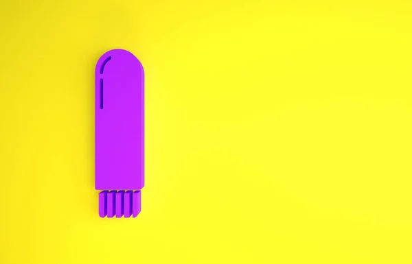 Vibrador roxo vibrador para jogos de sexo ícone isolado no fundo amarelo. Brinquedo sexual para adultos. Máquinas de exercício vaginal para íntimo. Conceito de minimalismo. 3D ilustração 3D render — Fotografia de Stock
