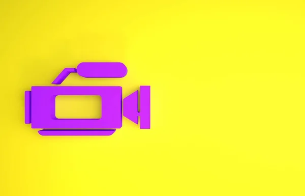 Purple Cinema camera icon isolated on yellow background. Video camera. Movie sign. Film projector. Minimalism concept. 3d illustration 3D render