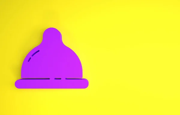 Purple Condom Ασφαλές Σεξ Εικονίδιο Απομονώνονται Κίτρινο Φόντο Ασφαλές Σύμβολο — Φωτογραφία Αρχείου
