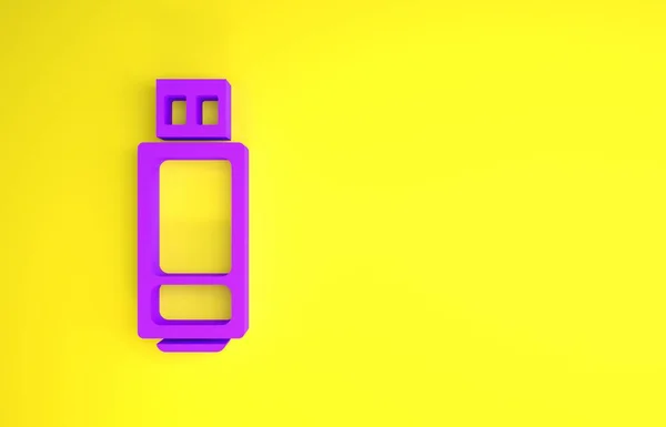 Icono Unidad Flash Usb Púrpura Aislado Sobre Fondo Amarillo Concepto — Foto de Stock