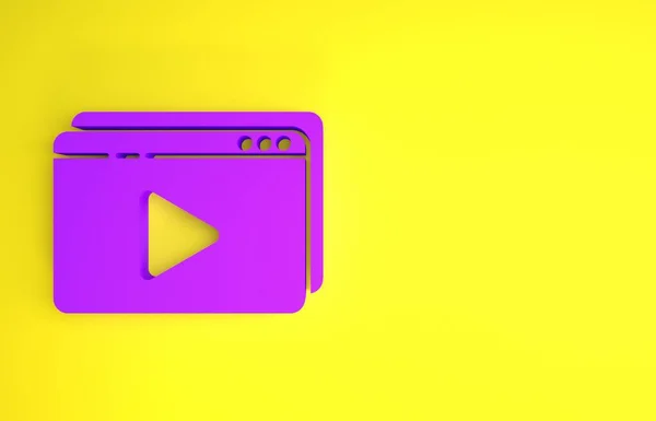 Purple Online play video icon isolated on yellow background. Film strip with play sign. Minimalism concept. 3d illustration 3D render