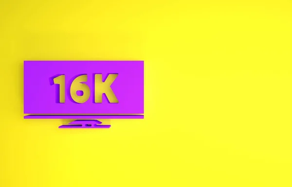 Fioletowy Ekran Ikoną Technologii Wideo Ultra 16K Izolowane Żółtym Tle — Zdjęcie stockowe