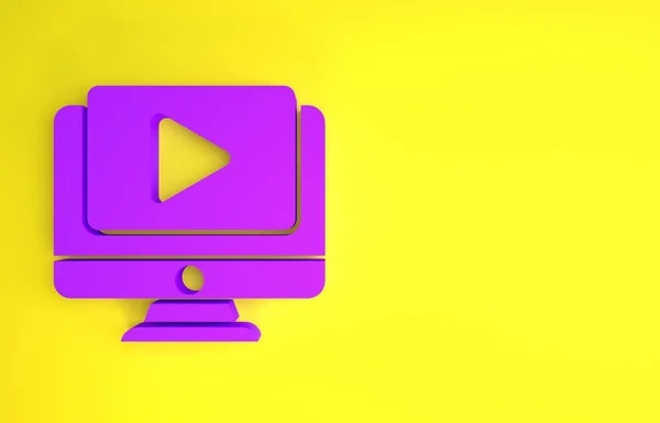 Μωβ Online Εικονίδιο Βίντεο Παιχνίδι Απομονώνονται Κίτρινο Φόντο Οθόνη Υπολογιστή — Φωτογραφία Αρχείου