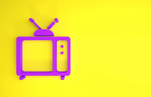 Purple Retro Icon Isolated Yellow Background Television Sign Minimalism Concept — Stock Photo, Image