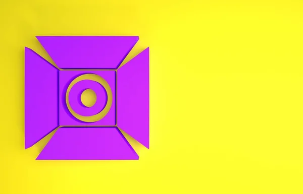Purple Movie spotlight icon isolated on yellow background. Light Effect. Scene, Studio, Show. Minimalism concept. 3d illustration 3D render