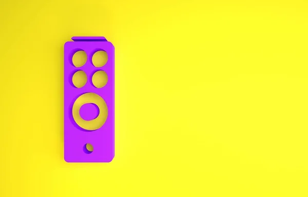 Ícone Controle Remoto Roxo Isolado Fundo Amarelo Conceito Minimalismo Ilustração — Fotografia de Stock