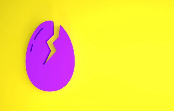 Purple Broken Egg Icon Isolated Yellow Background Happy Easter Minimalism — Stock Photo, Image