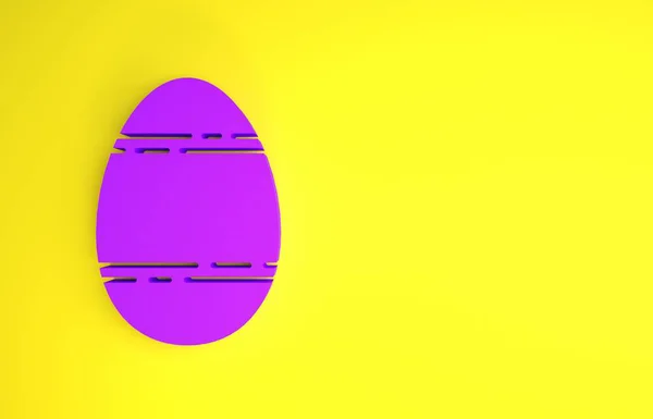 黄色の背景に単離された紫色のイースターエッグアイコン ハッピーイースター 最小限の概念 3Dイラスト3Dレンダリング — ストック写真