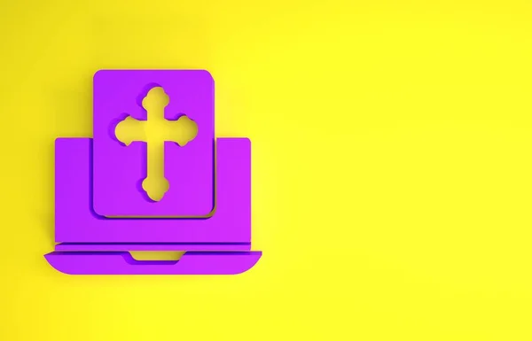 Фіолетовий Хрест Екрані Ікони Ноутбука Ізольований Жовтому Тлі Концепція Мінімалізму — стокове фото