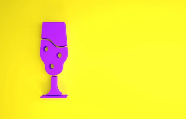 黄色の背景に分離された紫色のワイングラスアイコン ワイングラスのアイコン ゴブレットのシンボルだ ガラスのサインだ ハッピーイースター 最小限の概念 3Dイラスト3Dレンダリング — ストック写真