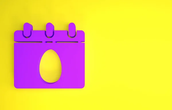 黄色の背景に隔離されたイースターの卵のアイコンと紫のカレンダー 春のキリスト教の休日のシンボル 最小限の概念 3Dイラスト3Dレンダリング — ストック写真