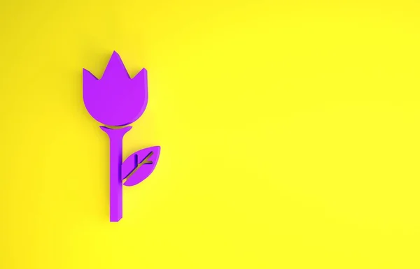 Фиолетовый Цветок Тюльпан Значок Изолирован Желтом Фоне Концепция Минимализма Рендеринг — стоковое фото