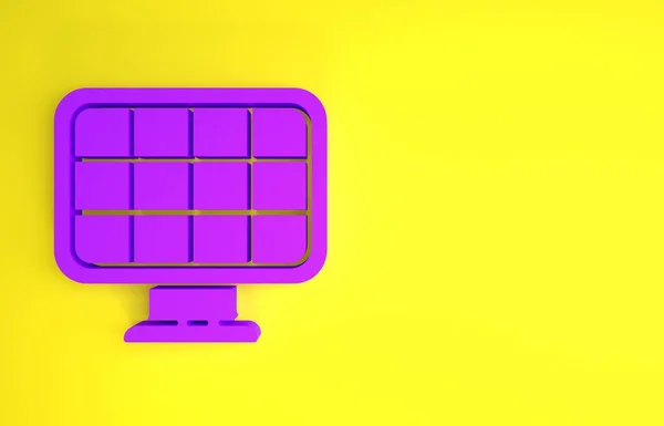 Purple Solar energy panel icon isolated on yellow background. Minimalism concept. 3d illustration 3D render