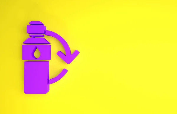 Purple Reciclaje Icono Botella Plástico Aislado Sobre Fondo Amarillo Concepto —  Fotos de Stock