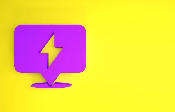 紫色闪电图标孤立在黄色背景 闪光灯图标 充电闪光灯图标 雷电螺栓 打火机最低纲领的概念 3D渲染3D插图 — 图库照片