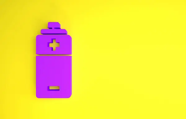 Ícone Bateria Roxa Isolado Fundo Amarelo Símbolo Relâmpago Conceito Minimalismo — Fotografia de Stock