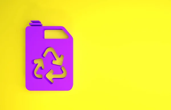 Purple Eco fuel canister icon isolated on yellow background. Eco bio and barrel. Green environment and recycle. Minimalism concept. 3d illustration 3D render