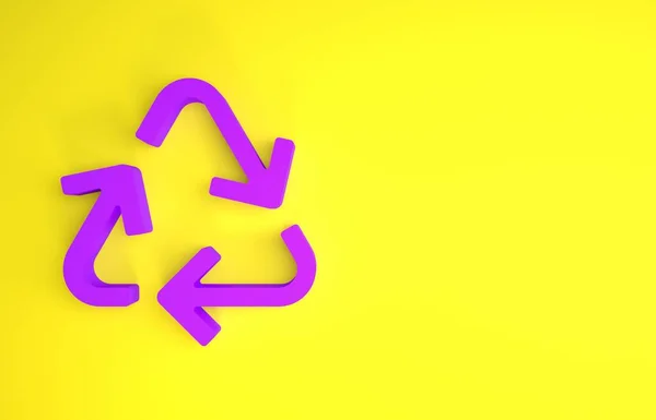 紫色循环符号图标孤立在黄色背景上 圆形箭头图标 可循环利用的环境变成绿色 最低纲领的概念 3D渲染3D插图 — 图库照片