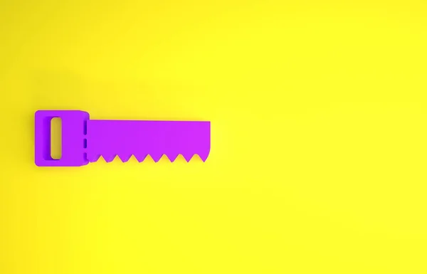 Фіолетова Піктограма Ручної Пилки Ізольована Жовтому Тлі Концепція Мінімалізму Ілюстрація — стокове фото
