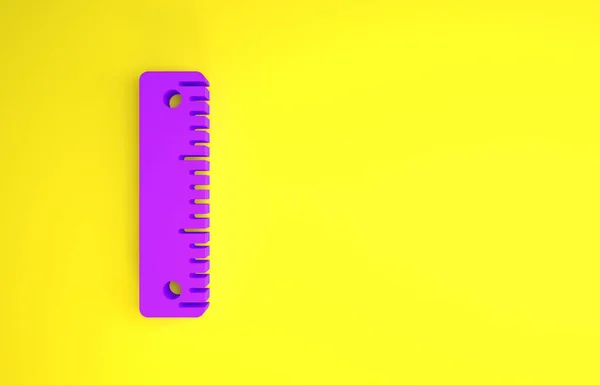 Purple Ruler Icon Isolated Yellow Background Straightedge Symbol Minimalism Concept — Stock Photo, Image