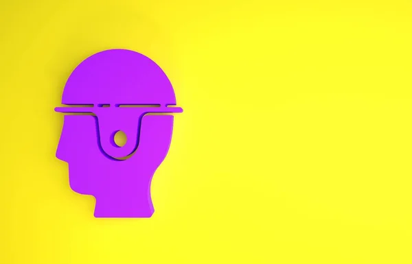 紫色工人安全帽图标隔离在黄色背景 最低纲领的概念 3D渲染3D插图 — 图库照片
