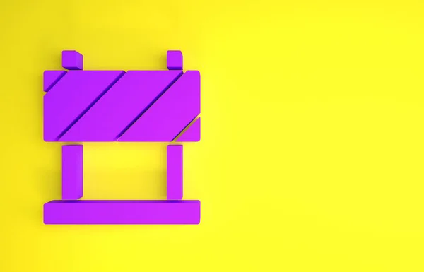 紫色道路屏障图标孤立在黄色背景 正在施工的限制区的符号 维修工程 最低纲领的概念 3D渲染3D插图 — 图库照片