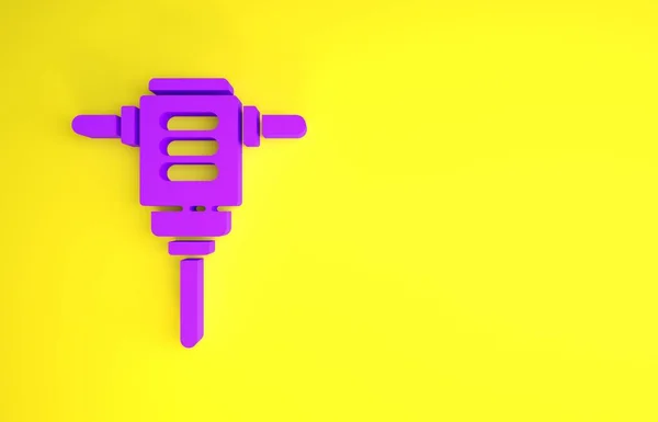 Purple Electric rotary hammer drill machine icon isolated on yellow background. Working tool for construction, finishing, repair work. Minimalism concept. 3d illustration 3D render