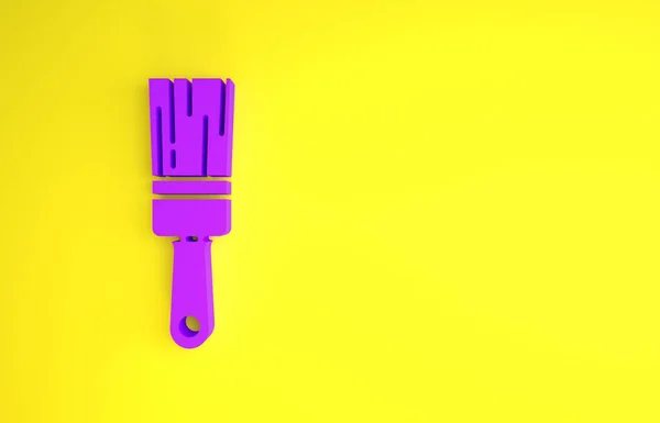 Фиолетовый Значок Кисти Выделен Желтом Фоне Концепция Минимализма Рендеринг — стоковое фото