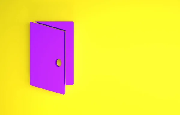 Ícone Porta Fechada Roxa Isolado Fundo Amarelo Conceito Minimalismo Ilustração — Fotografia de Stock