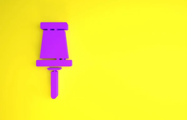 Purple Push Pin Pictogram Geïsoleerd Gele Achtergrond Duimspijkers Teken Minimalisme — Stockfoto