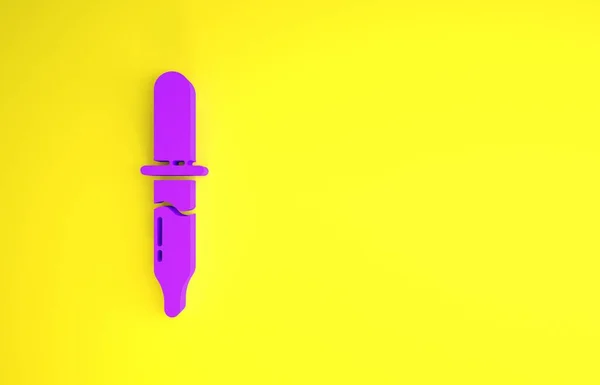 紫色的Pipette图标在黄色背景上被隔离 化学实验室设备要素 医学符号 最低纲领的概念 3D渲染3D插图 — 图库照片