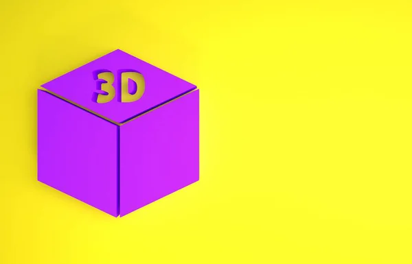 Purple Isometric Cube Icon Isolated Yellow Background Geometric Cubes Solid — Stock Photo, Image