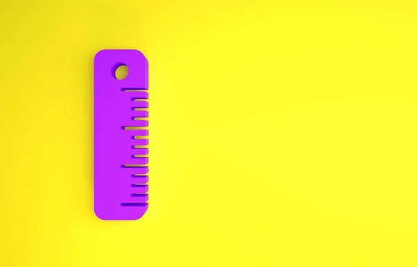 黄色の背景に分離された紫の定規のアイコン 右端のシンボル 最小限の概念 3Dイラスト3Dレンダリング — ストック写真