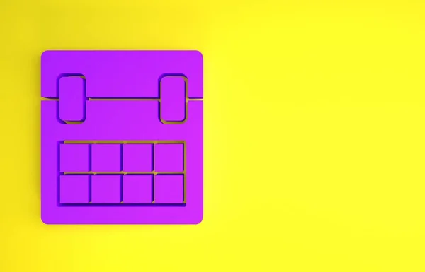 黄色の背景に隔離された紫のカレンダーアイコン イベントリマインダーシンボル 最小限の概念 3Dイラスト3Dレンダリング — ストック写真